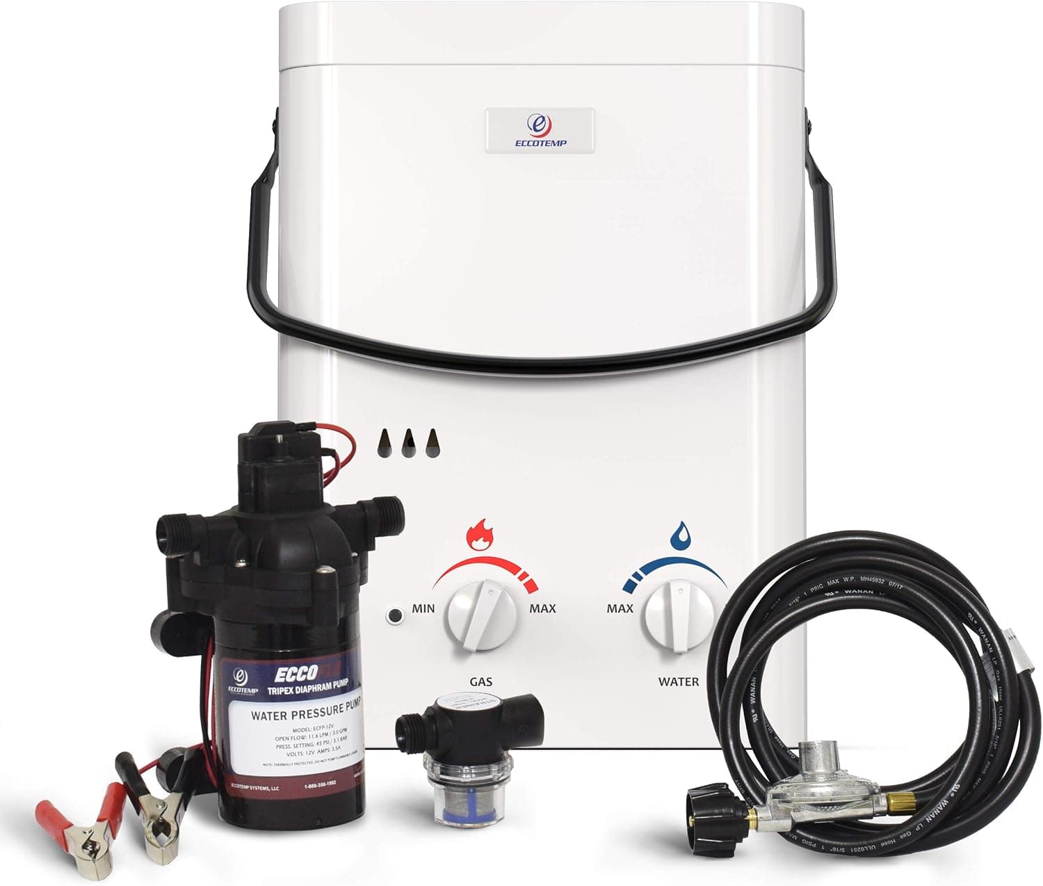 Eccotemp L5 Tankless Water Heater w/ EccoFlo 12V Pump and Strainer - Portable Camping Shower Gear