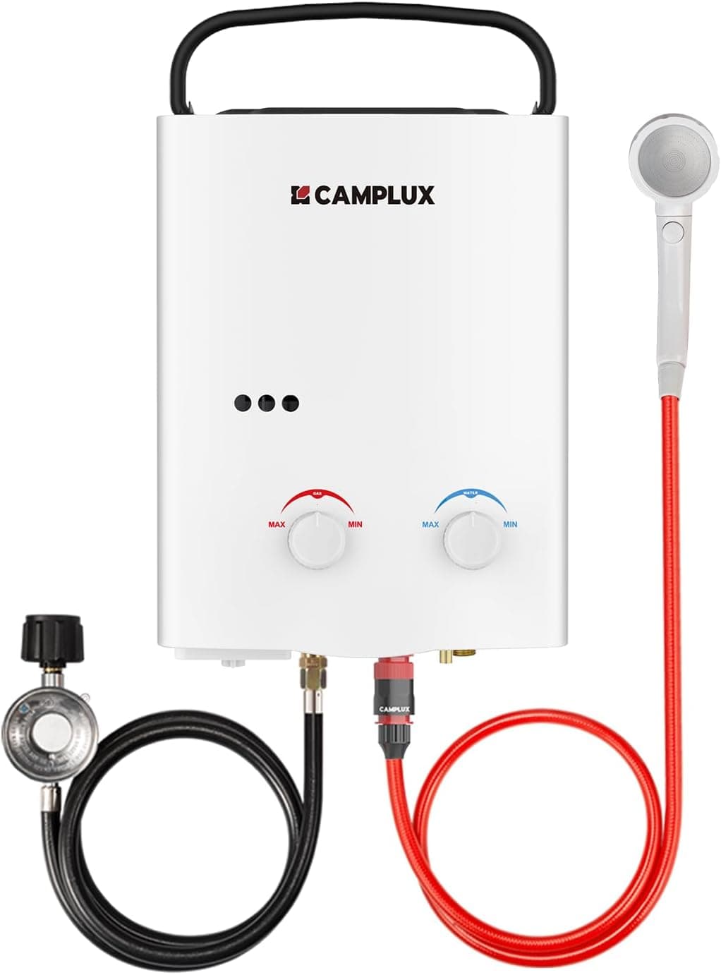 CAMPLUX 5L Portable Tankless Water Heater, 1.32 GPM Outdoor Propane Shower for Camping RV Off-Grid, AY132 (White)