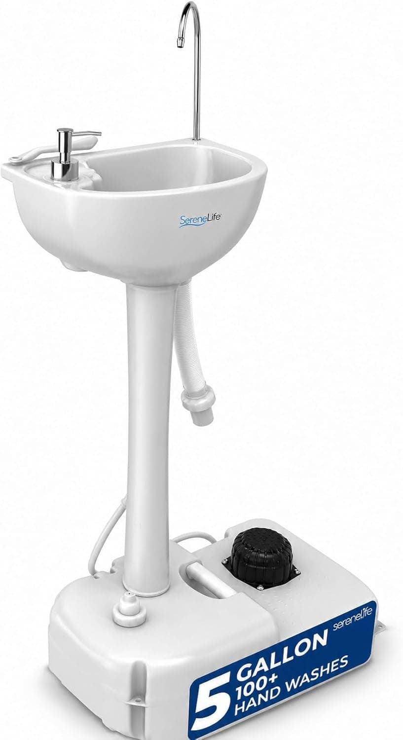 SereneLife Portable Camping Sink with 19L Water Tank, Foot Pump