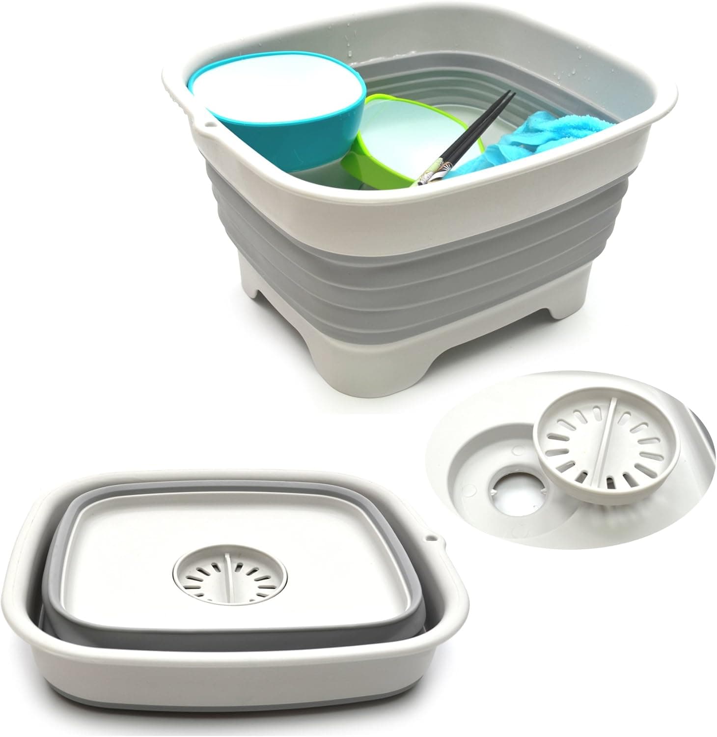 SAMMART 2.4 Gal Collapsible Dishpan (Draining Plug)
