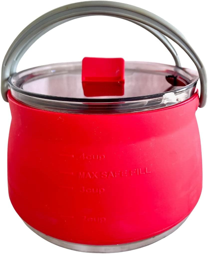 Collapsible Pot Camping Kettle 1.1 Liter with Lid, Red, Compact Ultra-Lightweight Backpacking BPA-Free Silicone Cookware