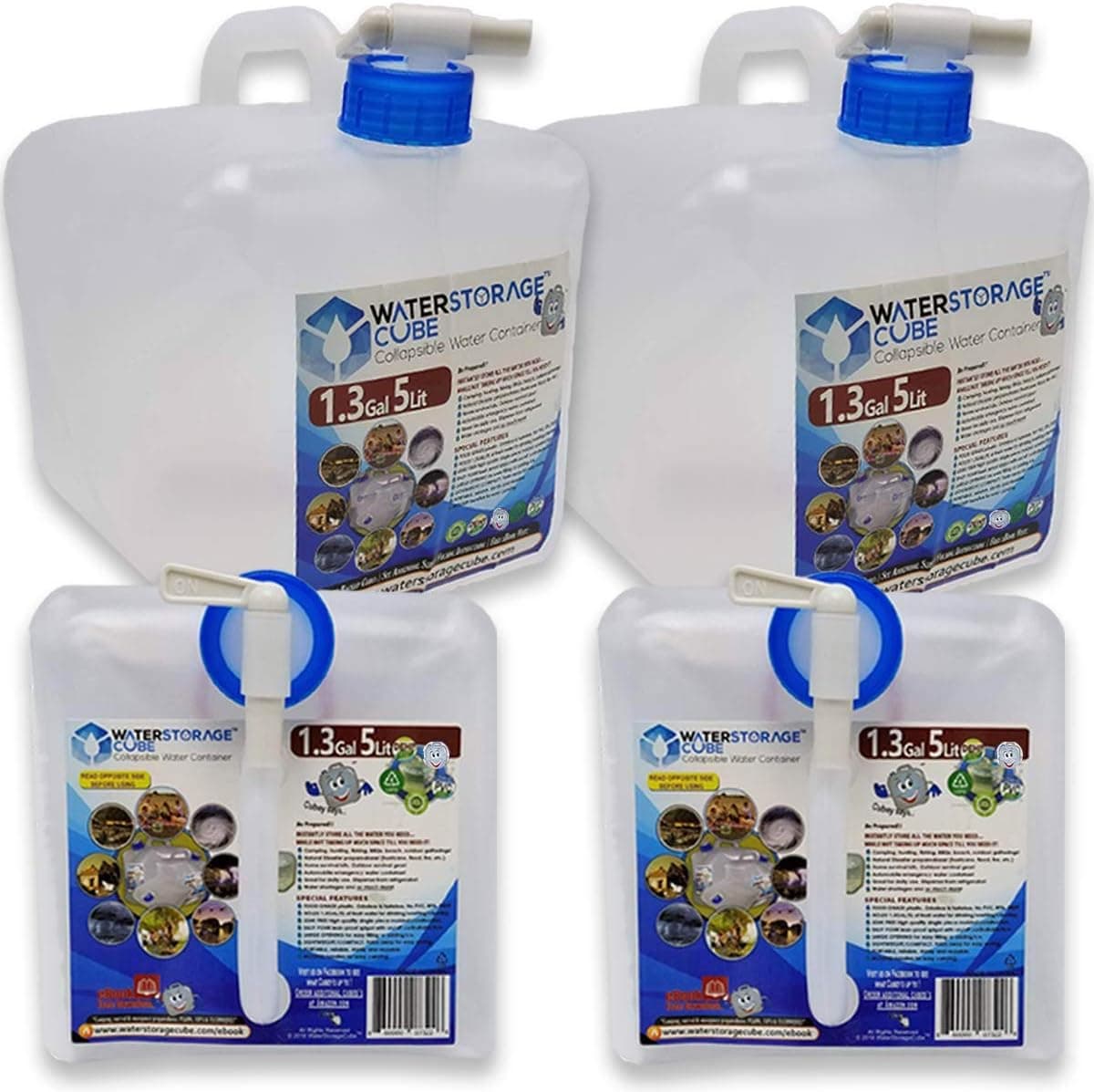 WaterStorageCube BPA-Free Collapsible Water Container with Spigot, 1.3 Gal 2-pk