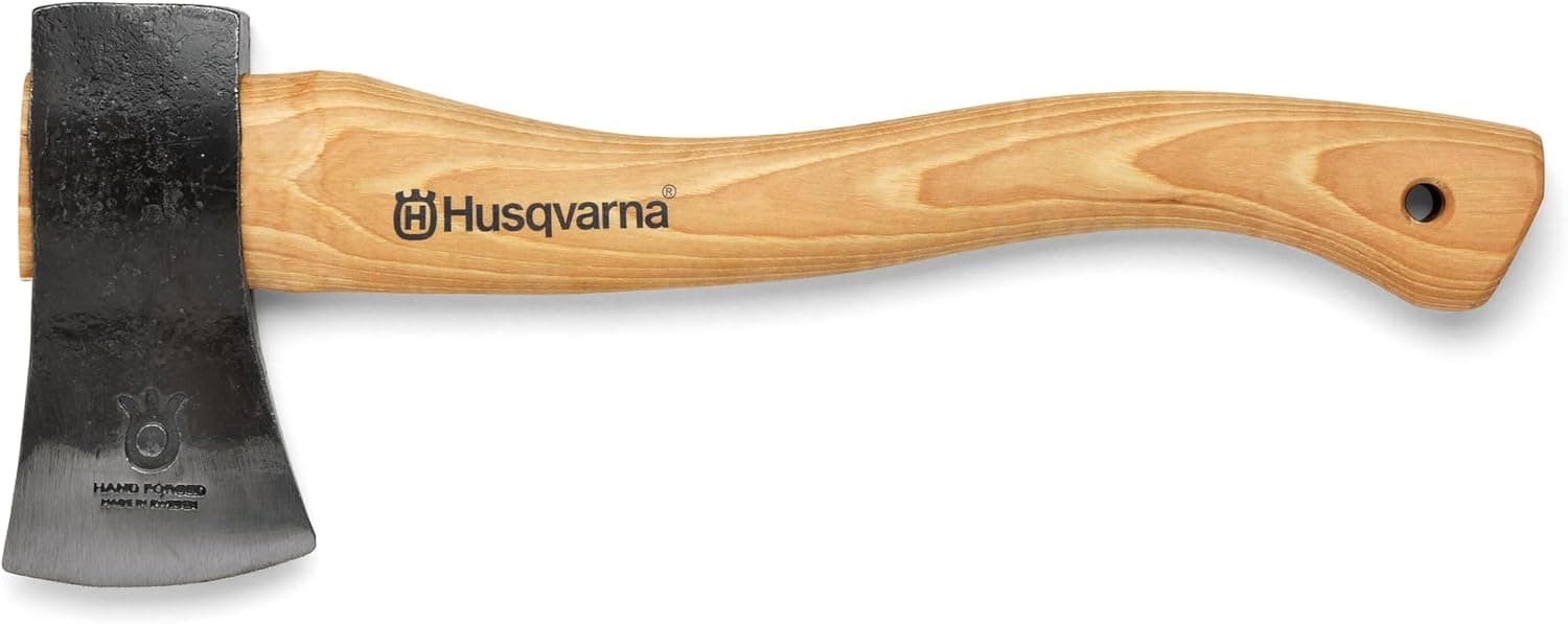 Husqvarna 13" Hatchet, Small Axe with Leather Sheath and Hickory Handle