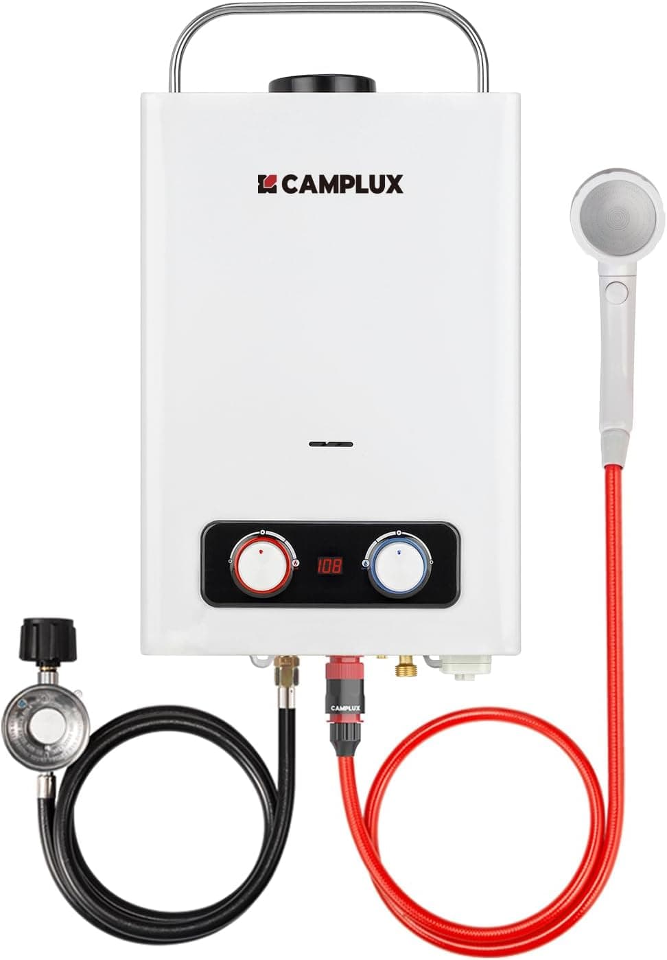 Camplux Pro 6L Portable Tankless Water Heater, Mini Sized Outdoor Propane Gas Water Heater with Portable Handle (White)