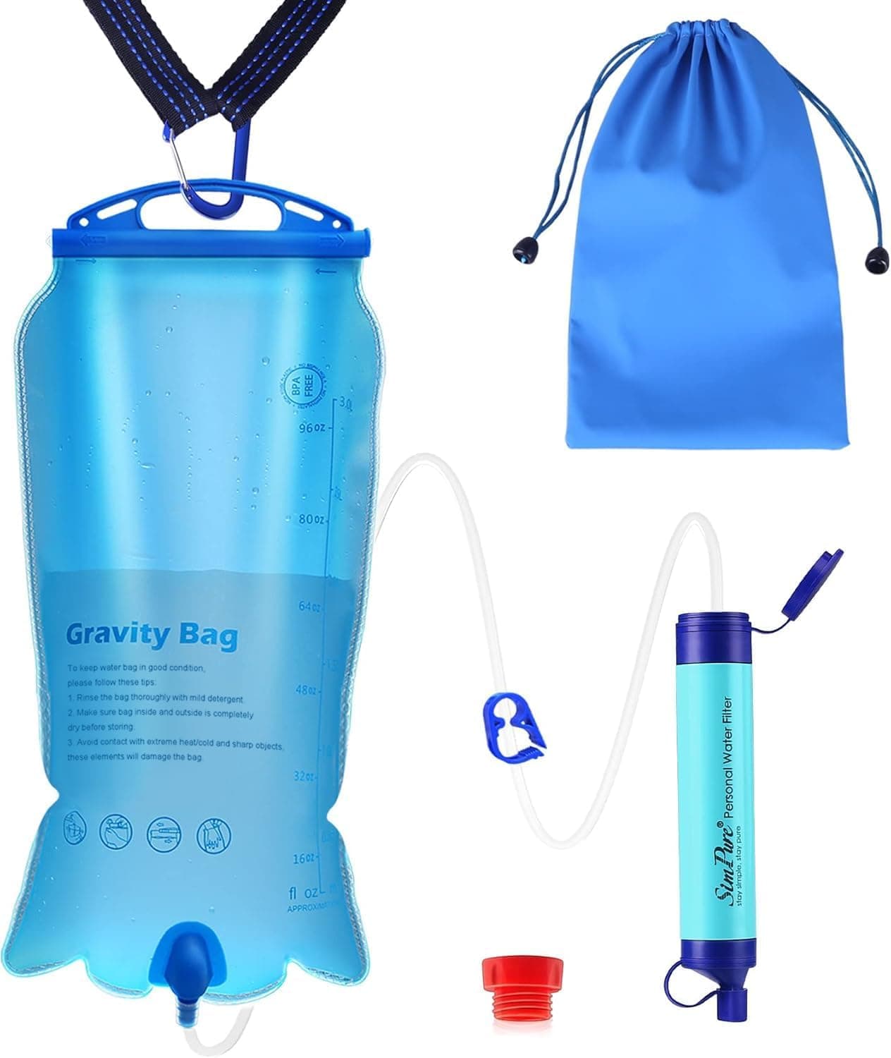 SimPure Gravity Water Filter Portable Gravity-Fed Purifier 3L