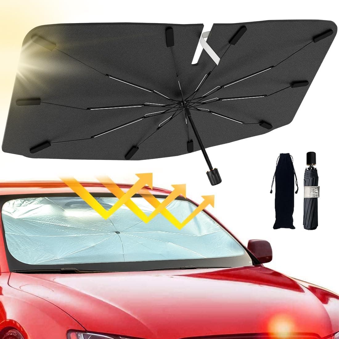 JASVIC Windshield Sun Shade Umbrella, Foldable Car Sunshade, 99% UV Block (Large)