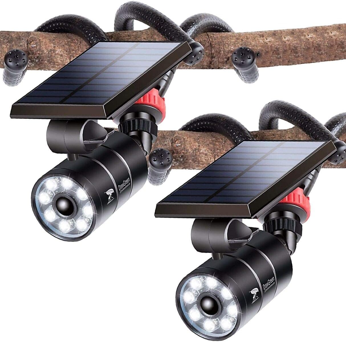 DrawGreen Solar Motion Lights Outdoor Waterproof, Solar Security Spot Lights for Camping (2 Pack)