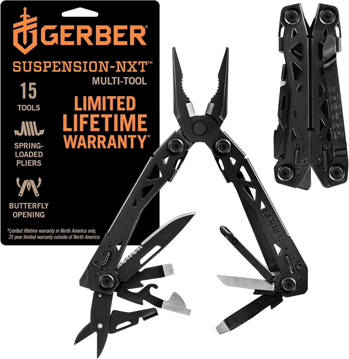 Gerber Gear Suspension-NXT EDC Multitool 15-in-1 with Pocket Knife, Needle Nose Pliers, Black