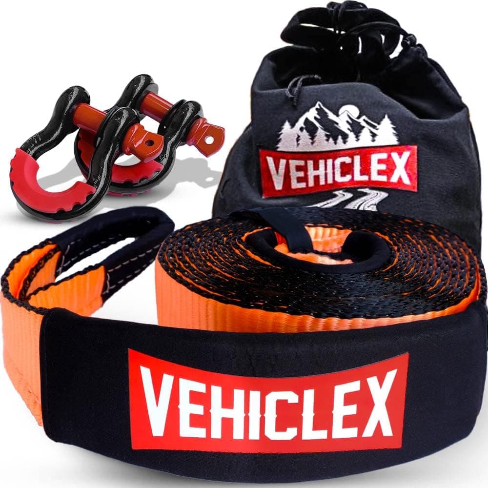 Vehiclex Off-Road Tow Recovery Kit 3" x 30' - 35000 lbs - Off Road Snatch Strap, Protective Sleeves, 2 Heavy Duty D-Ring Shackles, Storage Bag