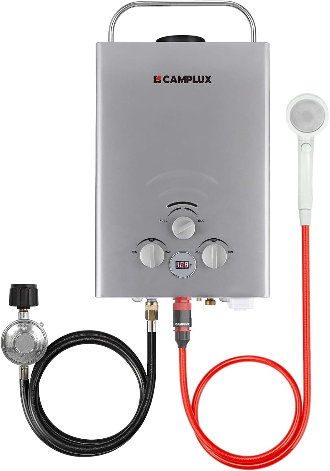 CAMPLUX Portable Water Heater 1.58 GPM, BW158G Propane Water Heater Outdoor, 41,000 BTU, Camping Shower (Gray)