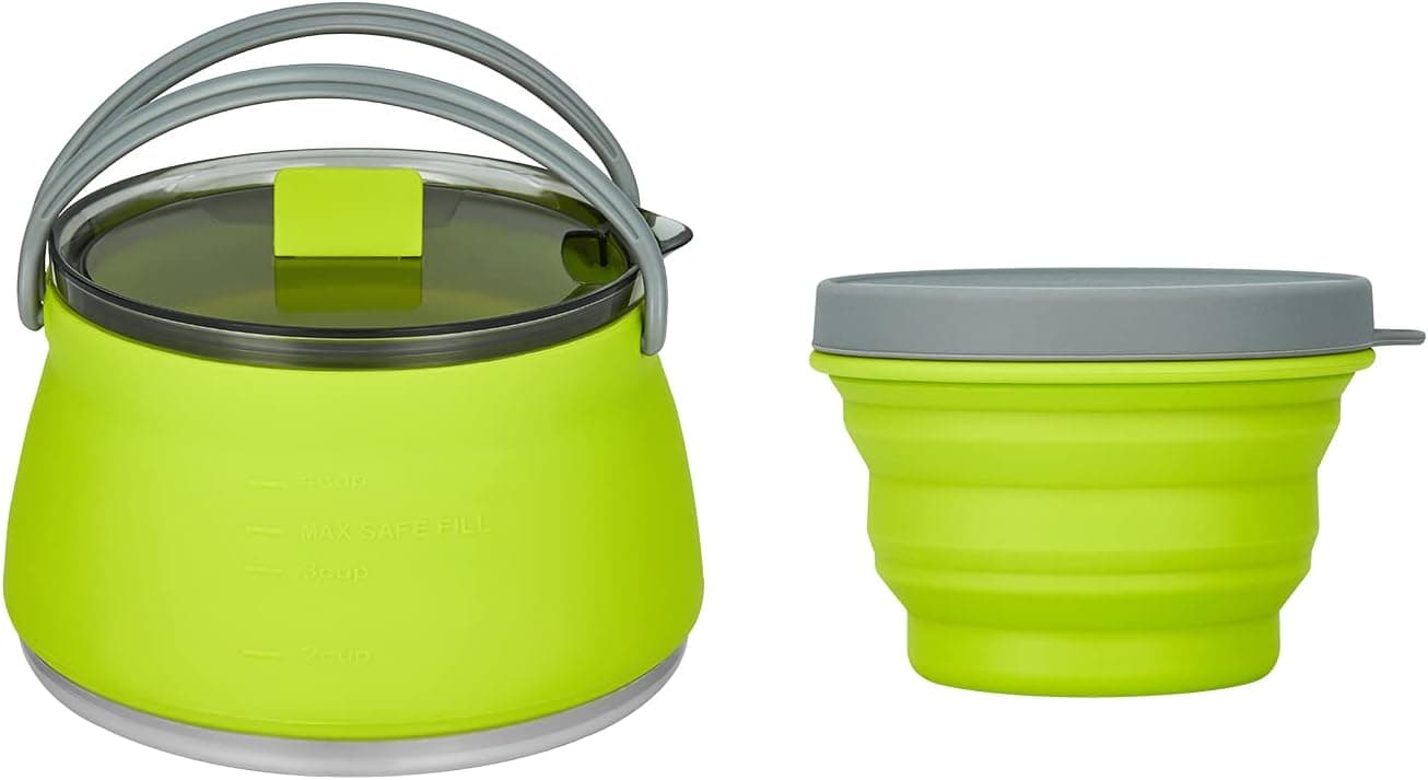 EEZEE 1L Collapsible Camping Kettle Portable Travel Kettle Folding Silicone Camping Cook Pot Foldable Compact Hiking Water Boiler with Lid BPA-Free