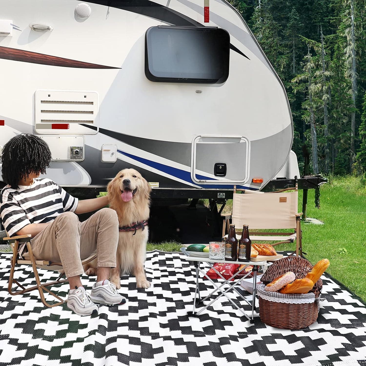 RVGUARD Reversible Outdoor Patio Mat 9x18 ft Waterproof Camping Rug