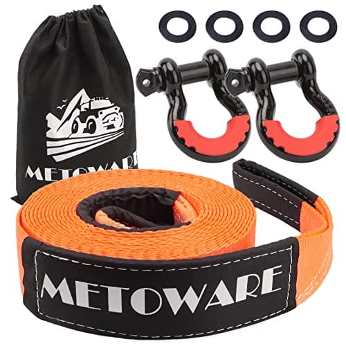 METOWARE Heavy Duty Tow Strap Recovery Kit with D Ring Shackle, 3" x 30ft