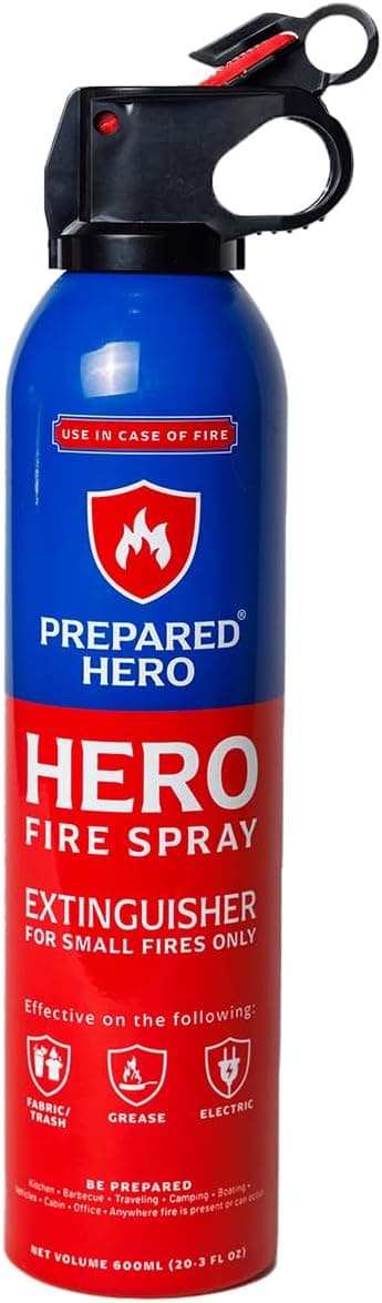 Prepared Hero Fire Spray - Mini Fire Extinguishers for House, Car, Garage, Non-Toxic - 4 Pack