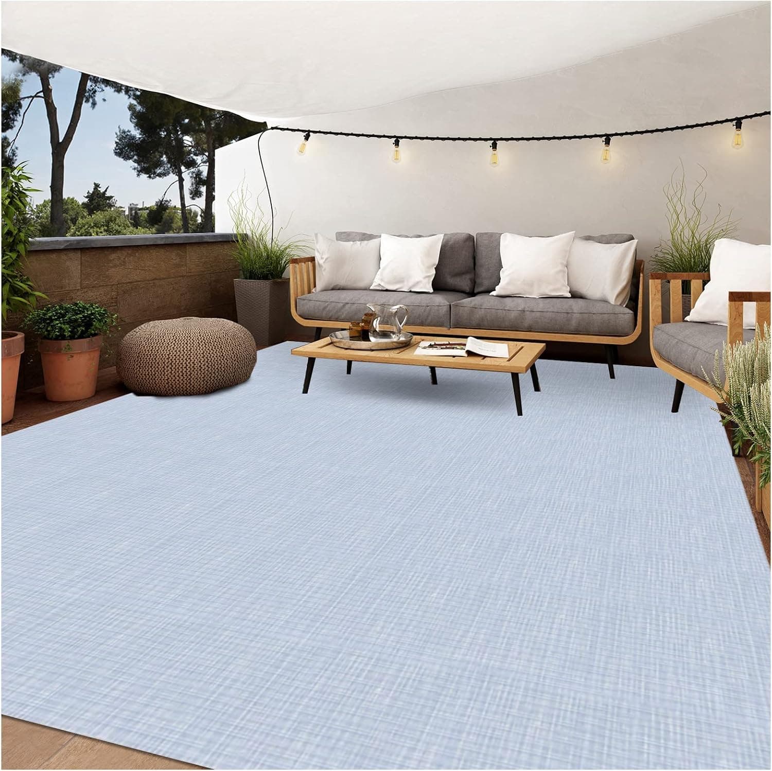 Reversible Outdoor Rug 8x10 Waterproof RV Camping Mat with Corner Loops & Stakes