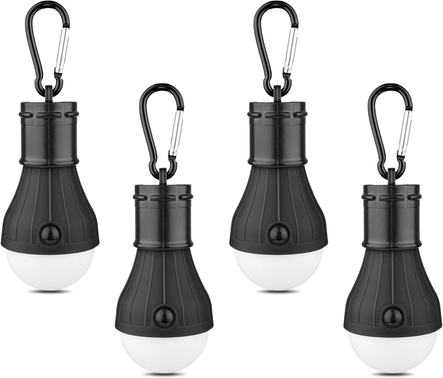 LED Camping Tent Lantern, Portable Waterproof Emergency Light Bulb with Clip Hook (4 Packs, Black)