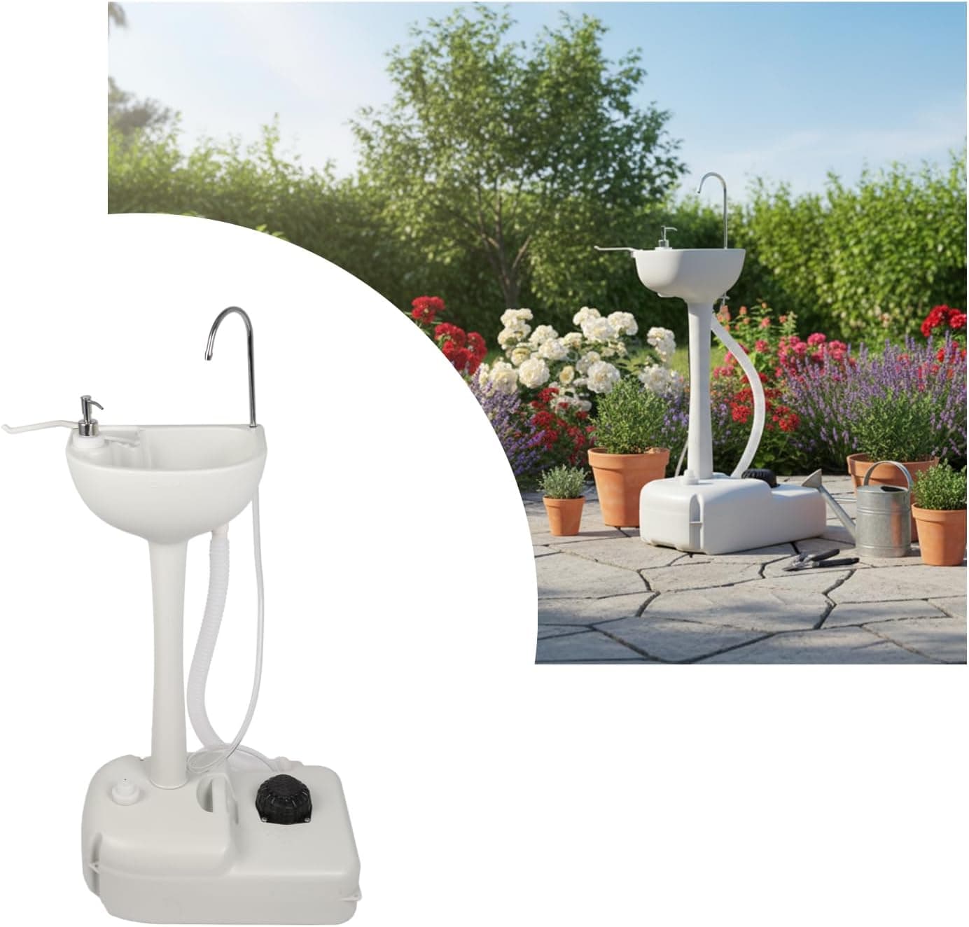 Portable Sink with Wheels, Hand Washing Station 19L, Foot Pump