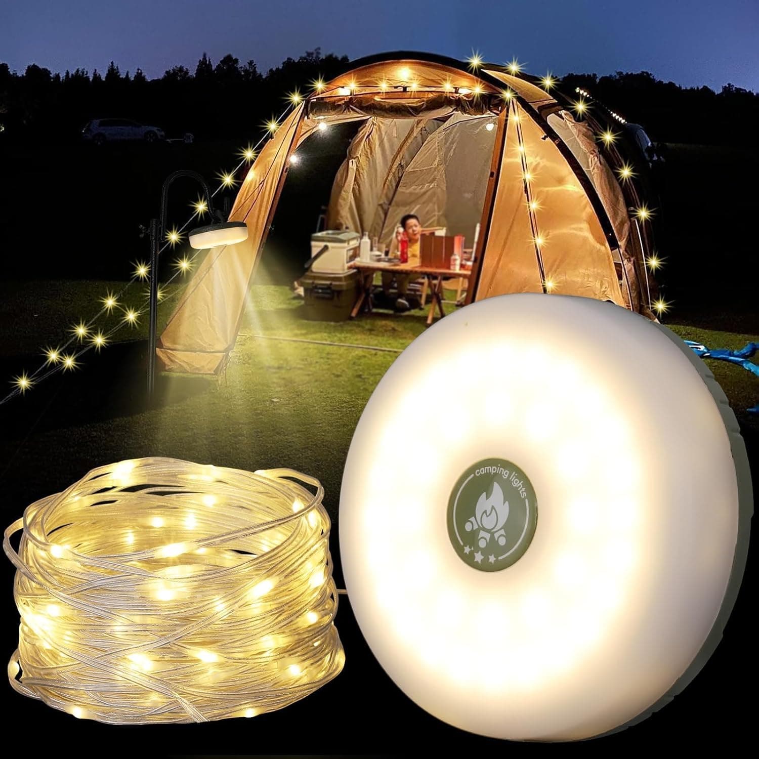 Camping String Lights 8-Mode Rechargeable 32.8ft