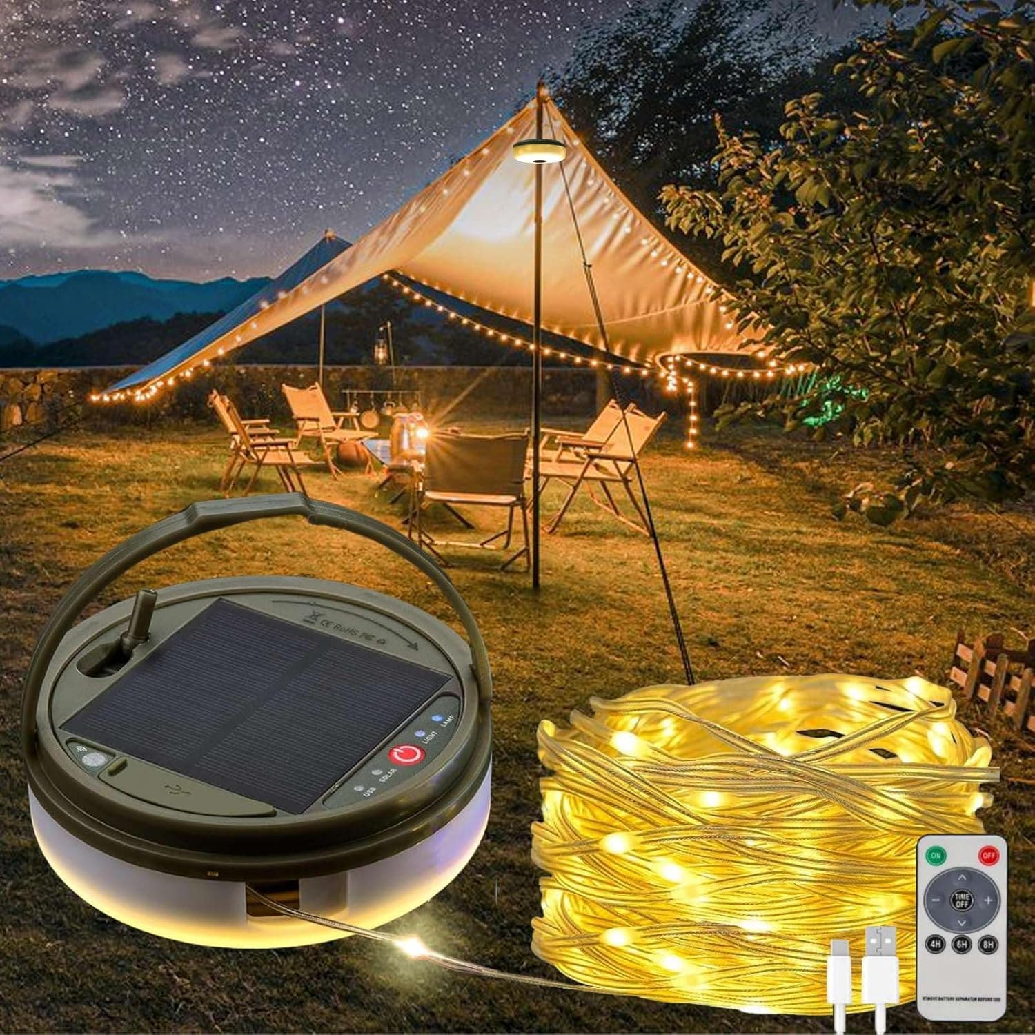 Solar Camping String Lights 4-in-1 39.4ft