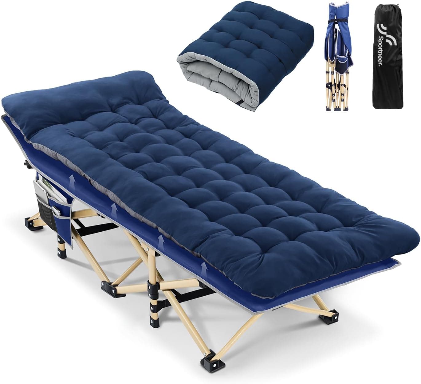 Sportneer Camping Cot with Mattress and Side Pockets