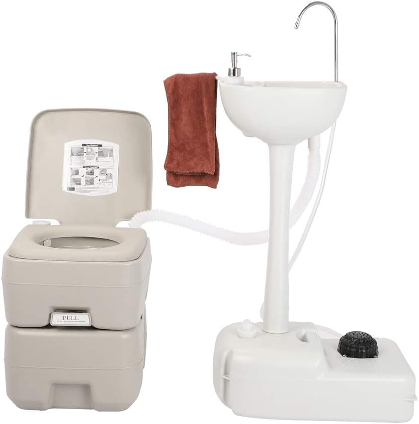Portable Sink Camping Hand Washing Station & Flushing Toilet Combo, 5 Gal