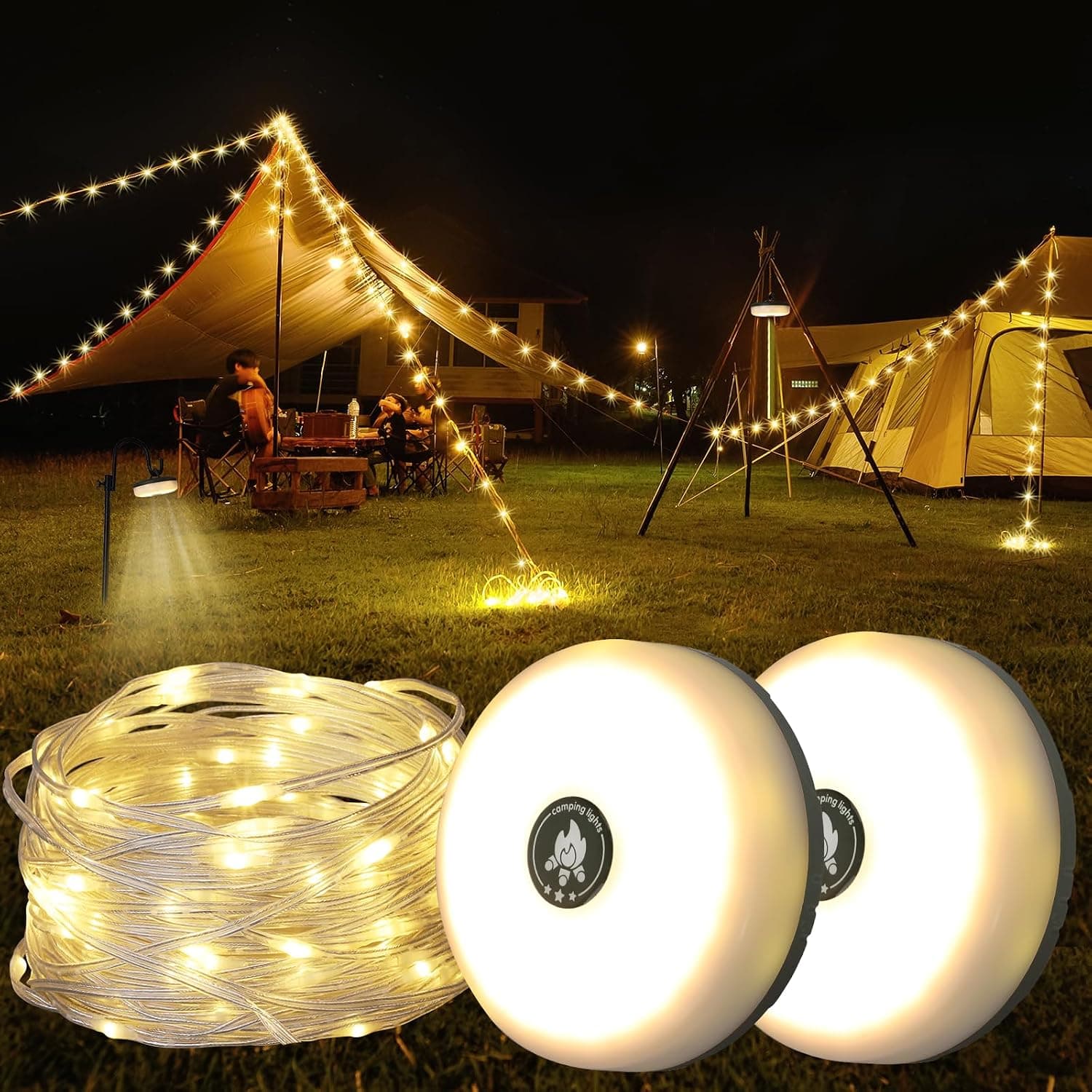 Camping String Lights Rechargeable 32.8ft 2 Pack