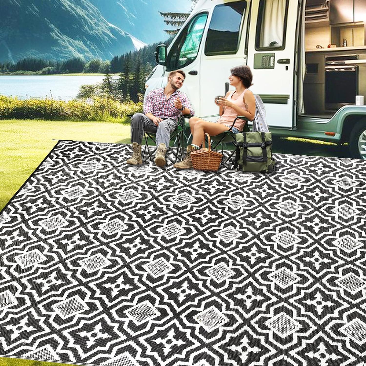 Outdoor Rug 9x18 Waterproof Reversible RV Camping Plastic Straw Mat