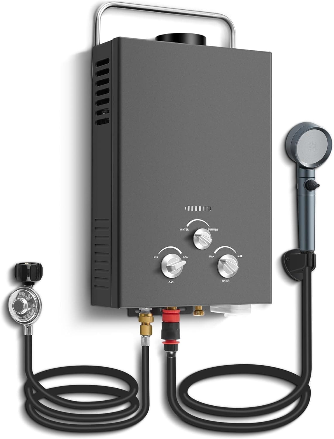 Outdoor Tankless Propane Water Heater 1.58GPM 6L Portable Gas Water Heater with Handle & Overheating Protection (Black)