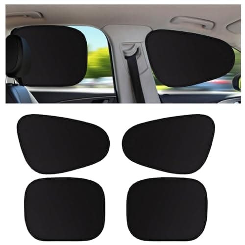 4-Pack Car Side Window Sun Shades - Static Cling UV Blocker for Cars & SUVs | Car Accessories for Electrostatic Adhesion Sun Protection & Privacy,Fits Front/Rear Windows (All-Black)