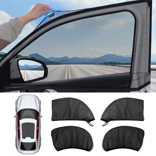 4-Pack Car Window Shades with Insect Screen, UV Blocking & Breathable Mesh, Universal Fit for 96% Cars, for Baby Kids Travel Camping, Heat Insulation & Privacy Protection