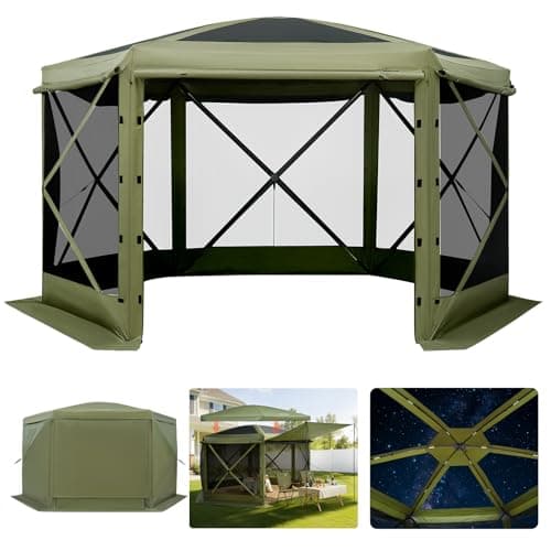 VEVOR Pop up Gazebo Screen Tent, 10 x 10 ft Large 6-Sided Camping Canopy Tent with Removable Top & Carry Bag, Quick-Set & Bite-Proof, Screen House Sun Shelter for 6-8 Persons Backyard Patio, Green
