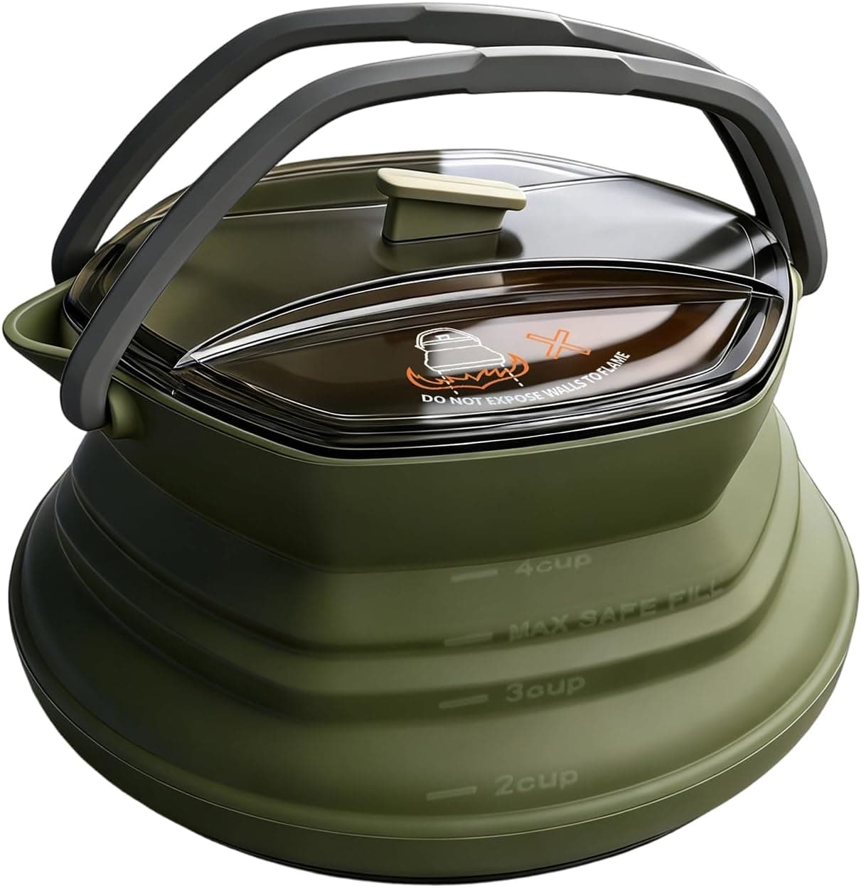 HEX Collapsible Camping Kettle 1L, Foldable Silicone Kettle with Stainless Steel Base, BPA Free Portable Backpacking Tea Pot (Terracotta)
