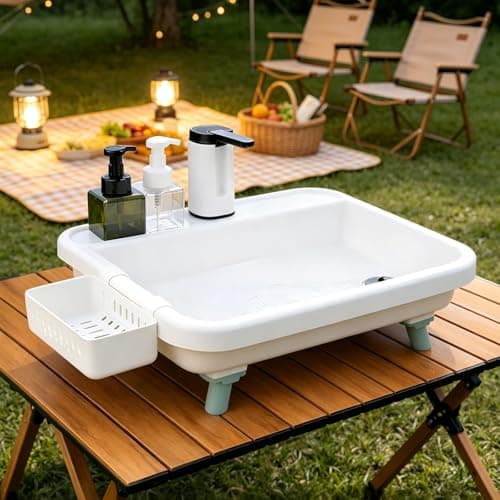 Portable Sink Hand Wash Station with Electric Faucet | Camping Sink, Detachable Stand, Drainage Hose, For RV Events Gardening Outdoor Hygiene