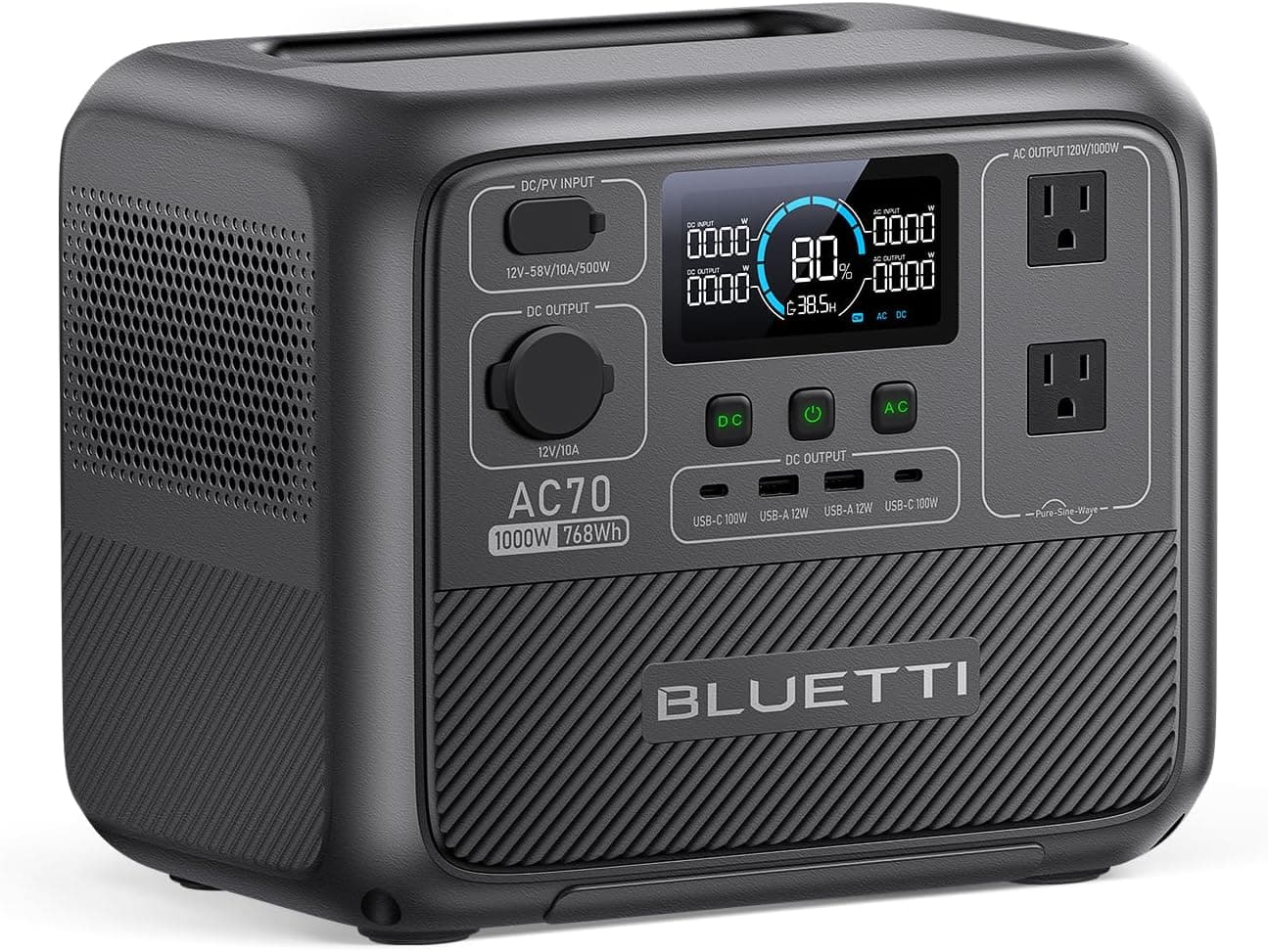BLUETTI AC70 (768Wh LiFePO4, 1000W AC)