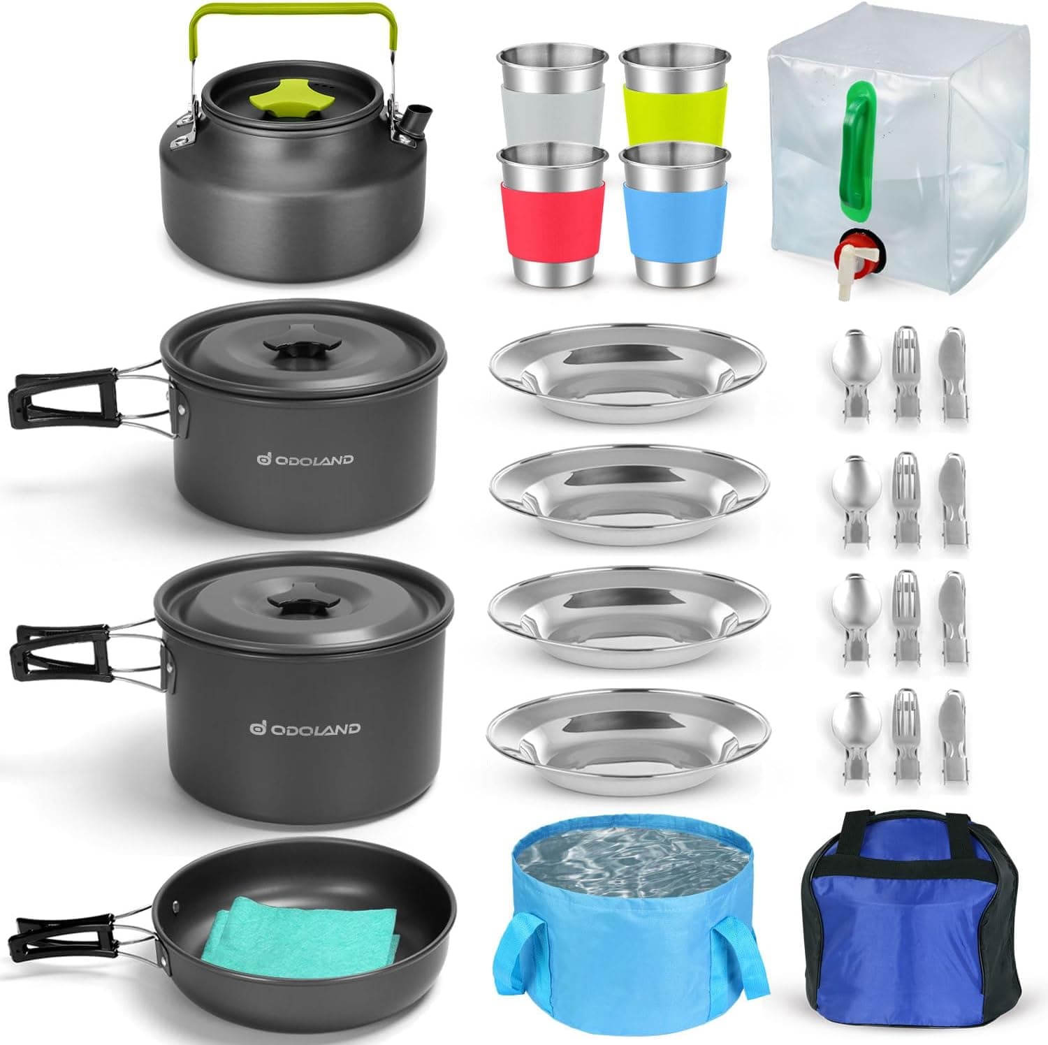 Odoland 29-Piece Camping Cookware Mess Kit (Kettle, Bucket)